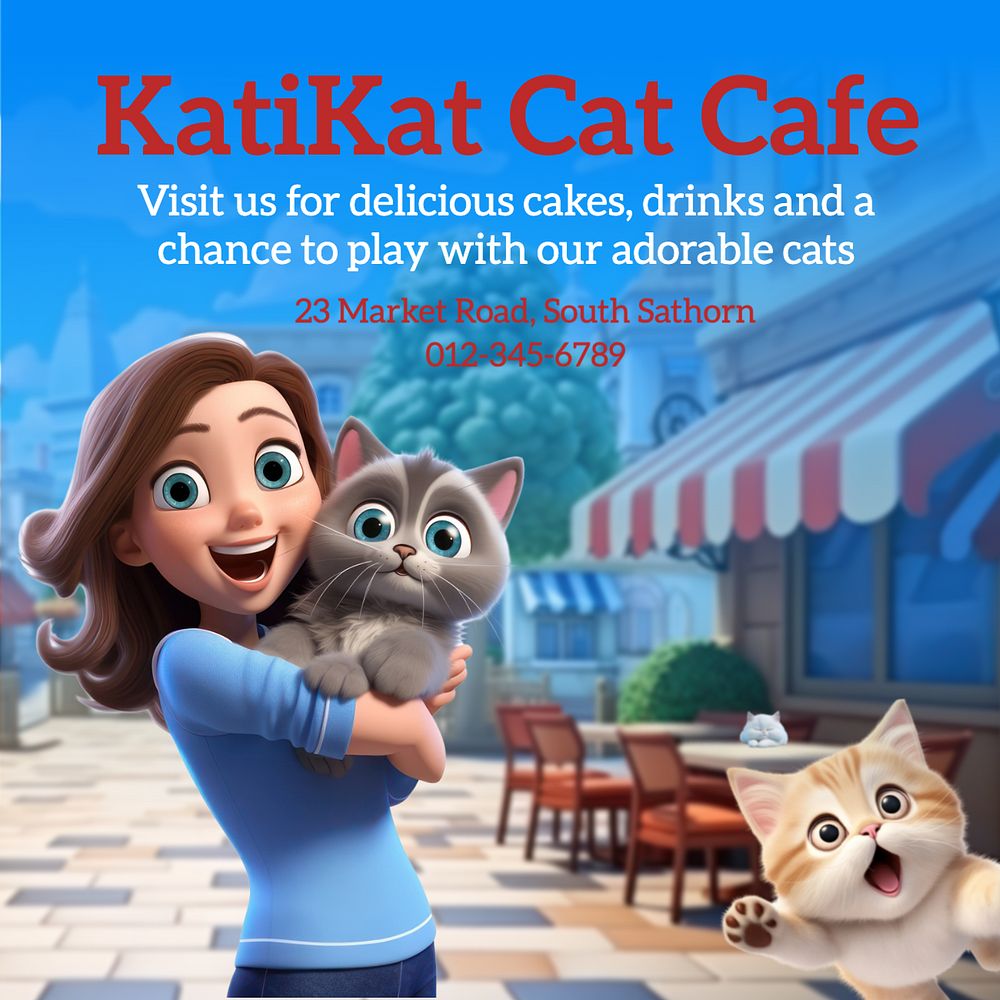 Cat cafe Instagram post template, editable text