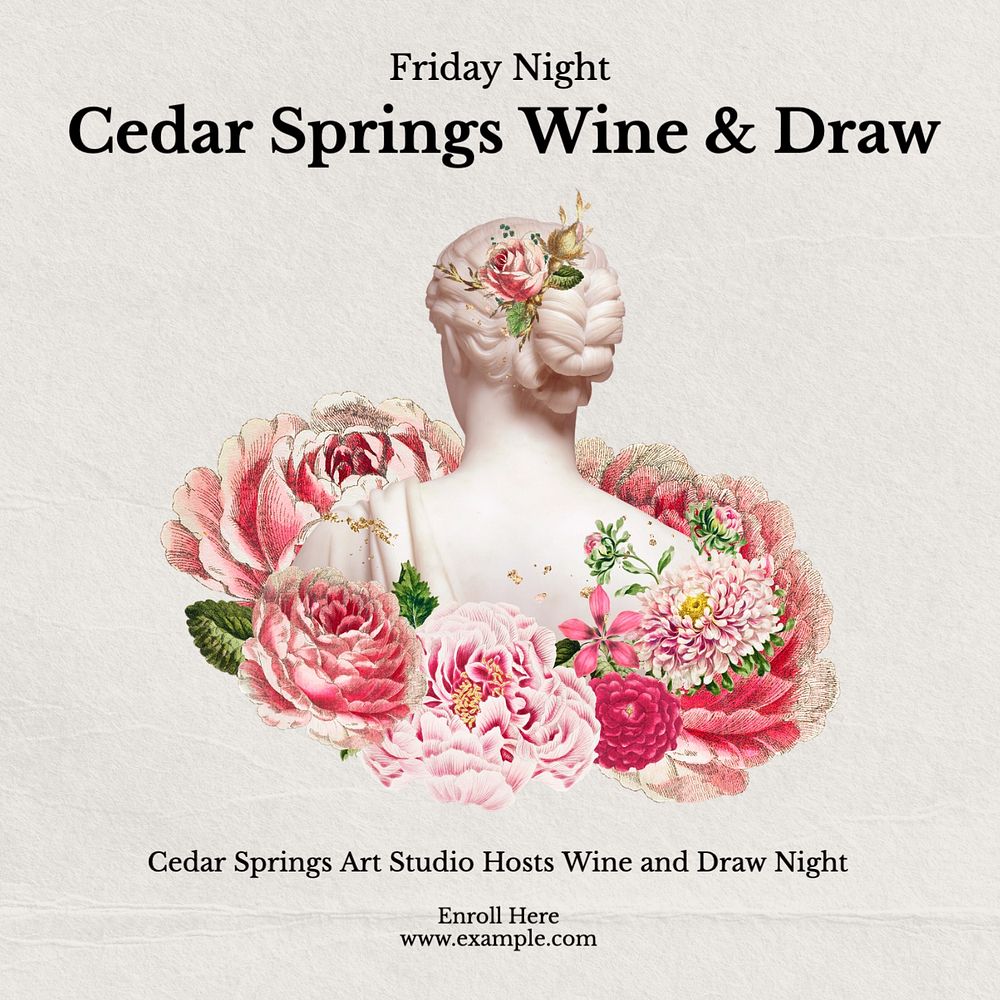 Wine and draw Instagram post template, editable text