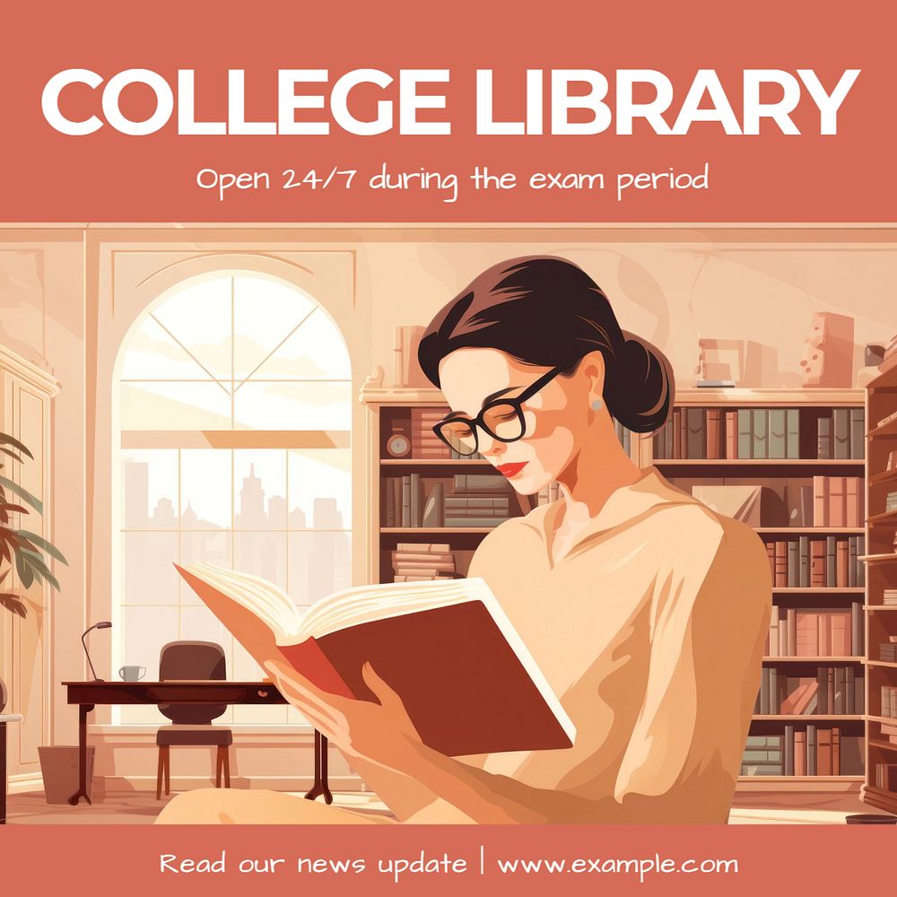 College library Instagram post template, editable text