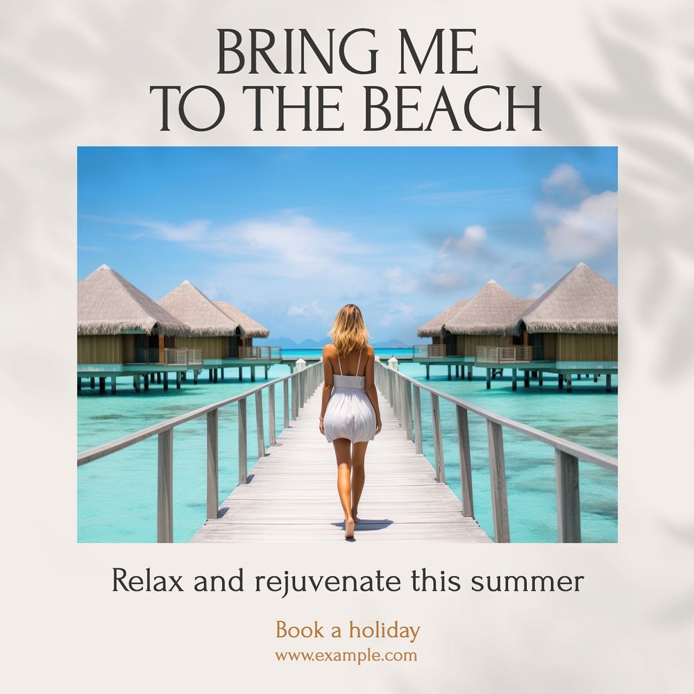 Beach travel Instagram post template, editable text