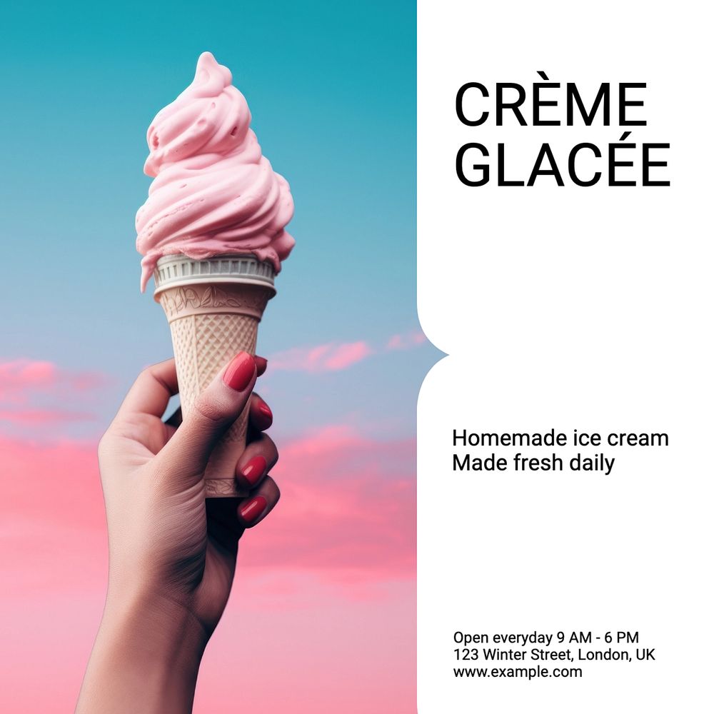 Ice cream shop Instagram post template, editable text