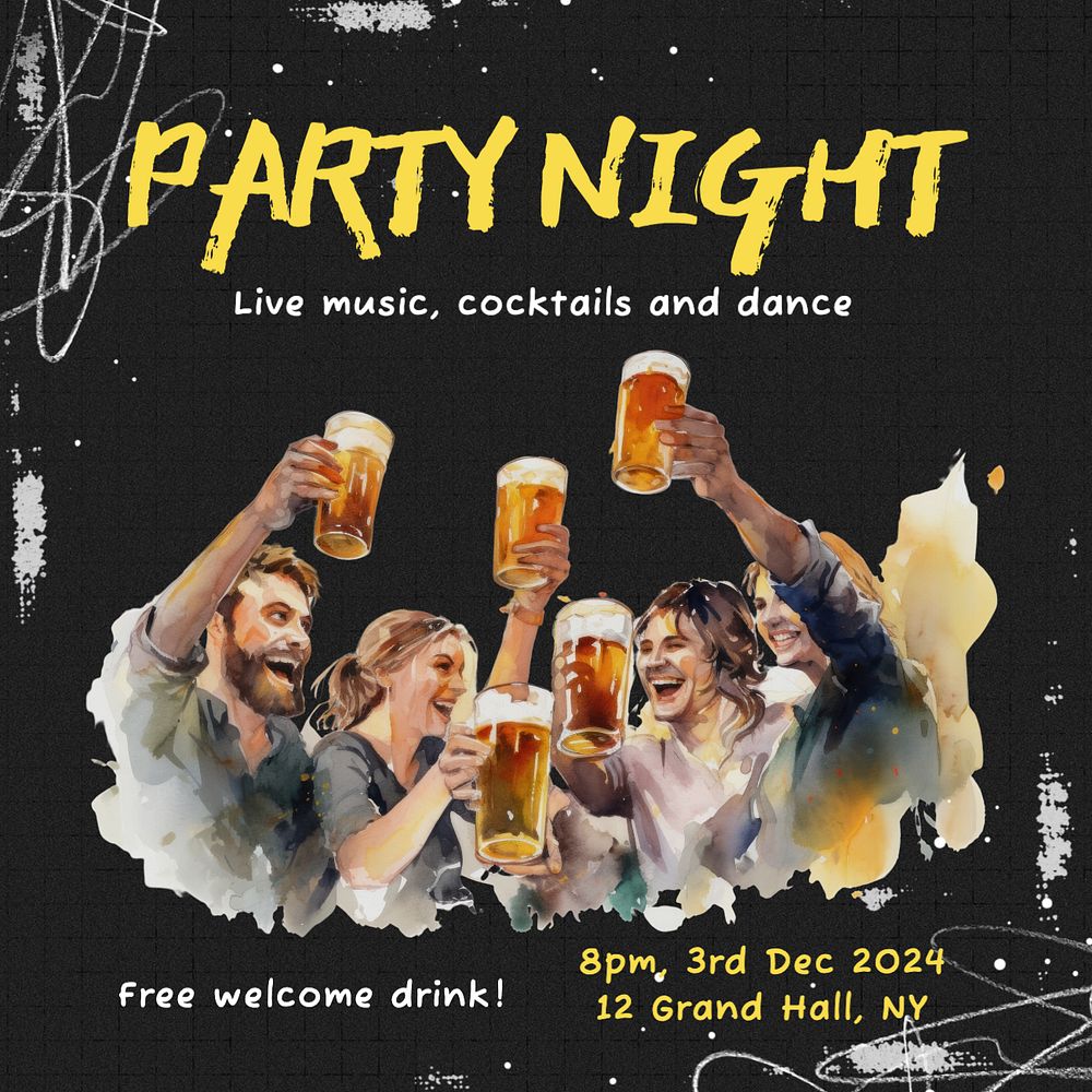 Party night Instagram post template, editable text