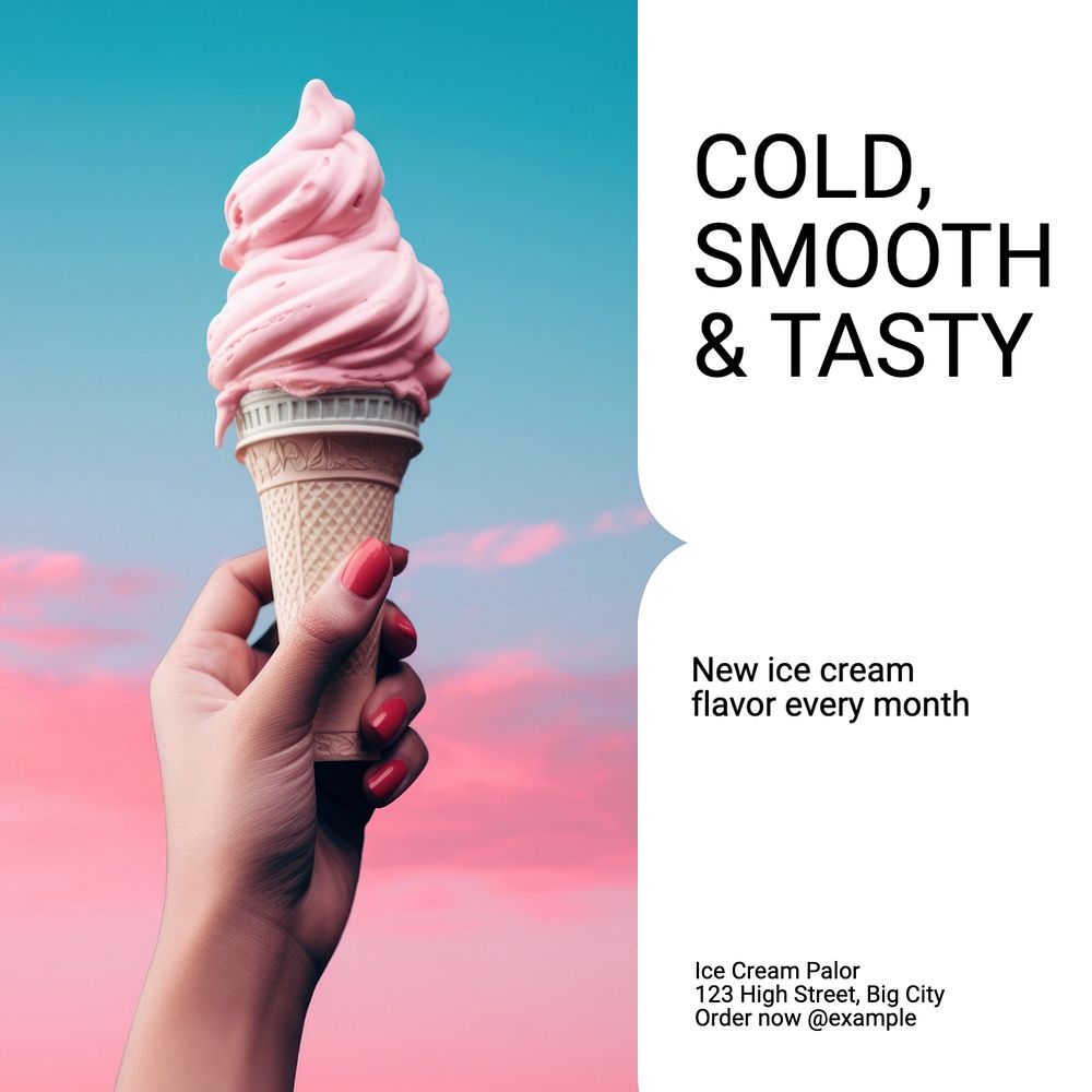 Ice cream shop Instagram post template, editable text