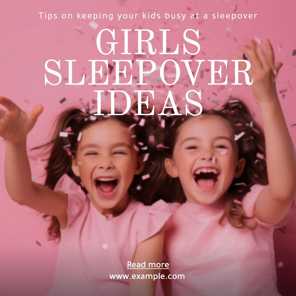 Girl's sleepover ideas Instagram post template, editable text