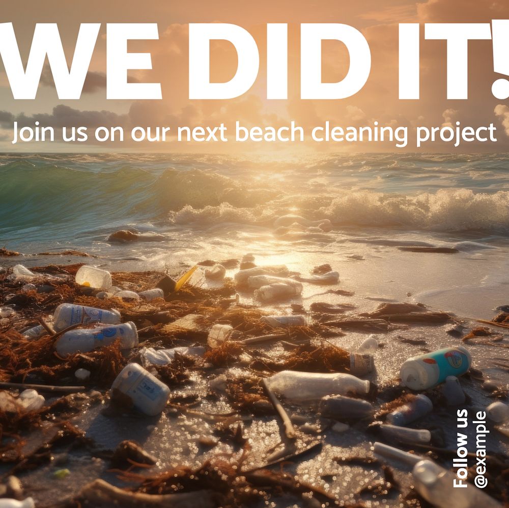 Beach cleaning project Instagram post template, editable text