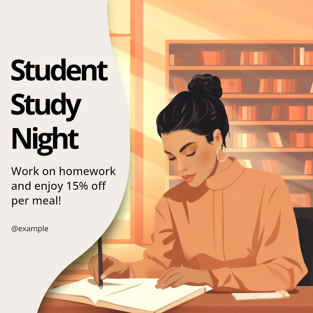 Student study night Instagram post template, editable text