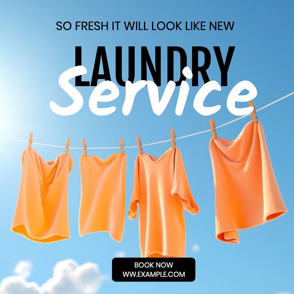 Laundry service Instagram post template, editable text