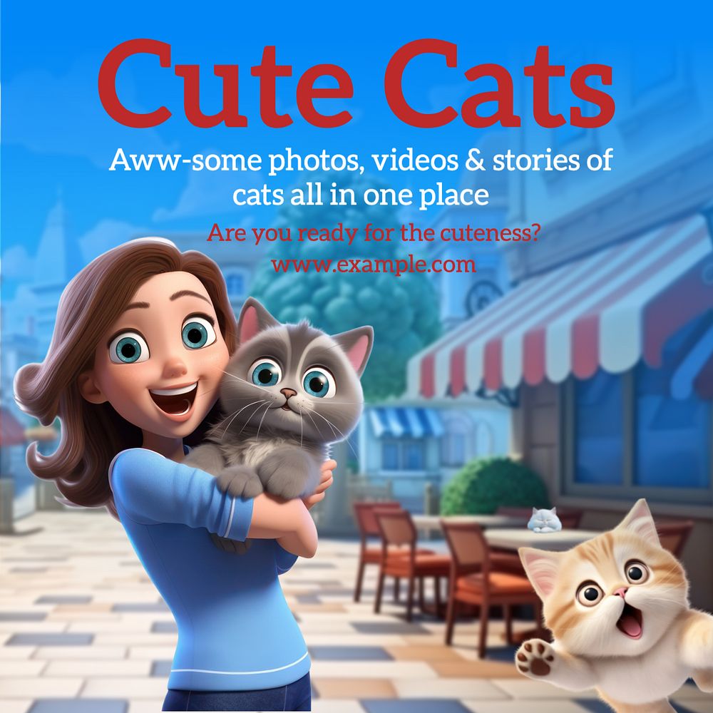 Cute cats Instagram post template, editable text