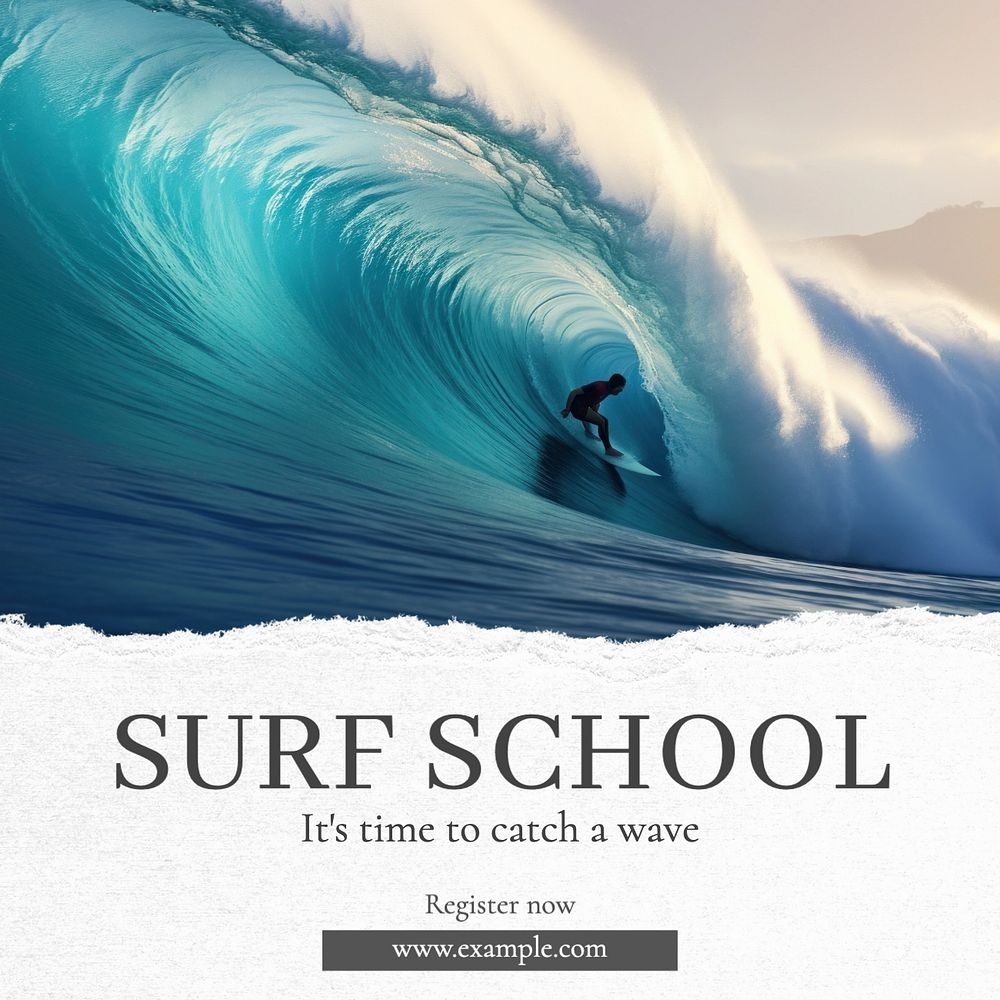 Surf school Instagram post template, editable text