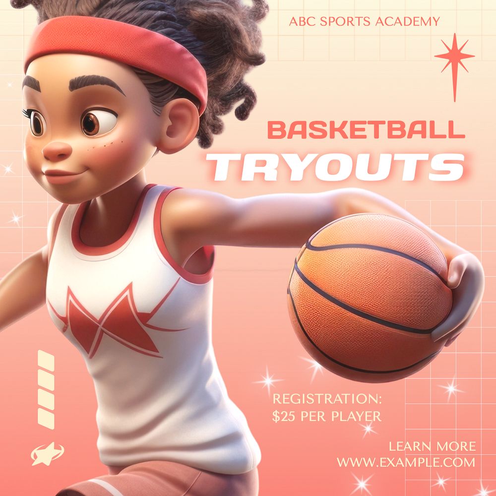 Basketball tryouts Instagram post template, editable text