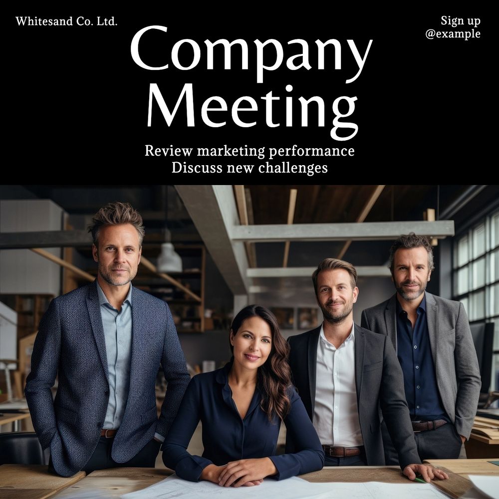 Company meeting Instagram post template, editable text