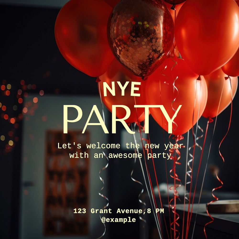 New year party Instagram post template, editable text