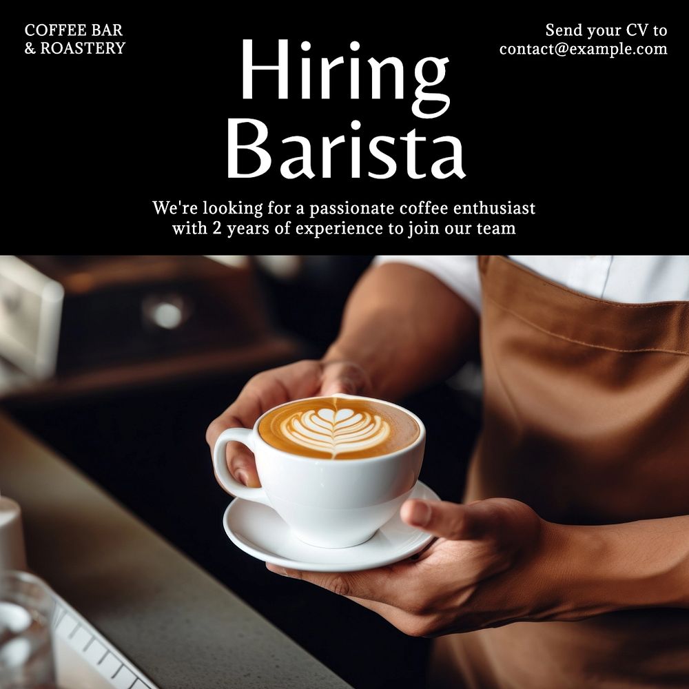 Hiring barista Instagram post template, editable text