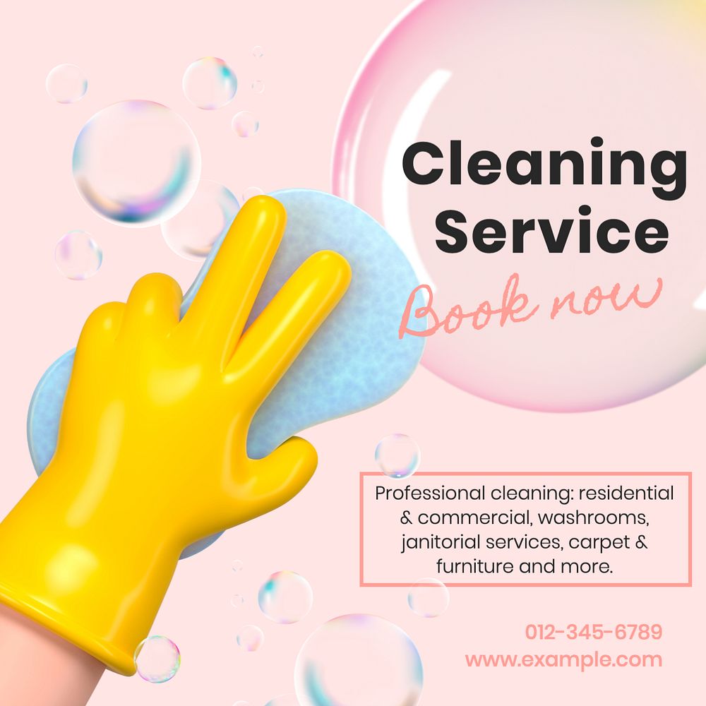 Cleaning service Instagram post template, editable text