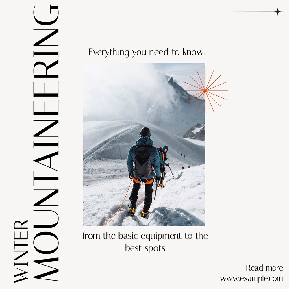 Winter mountaineering Instagram post template, editable text