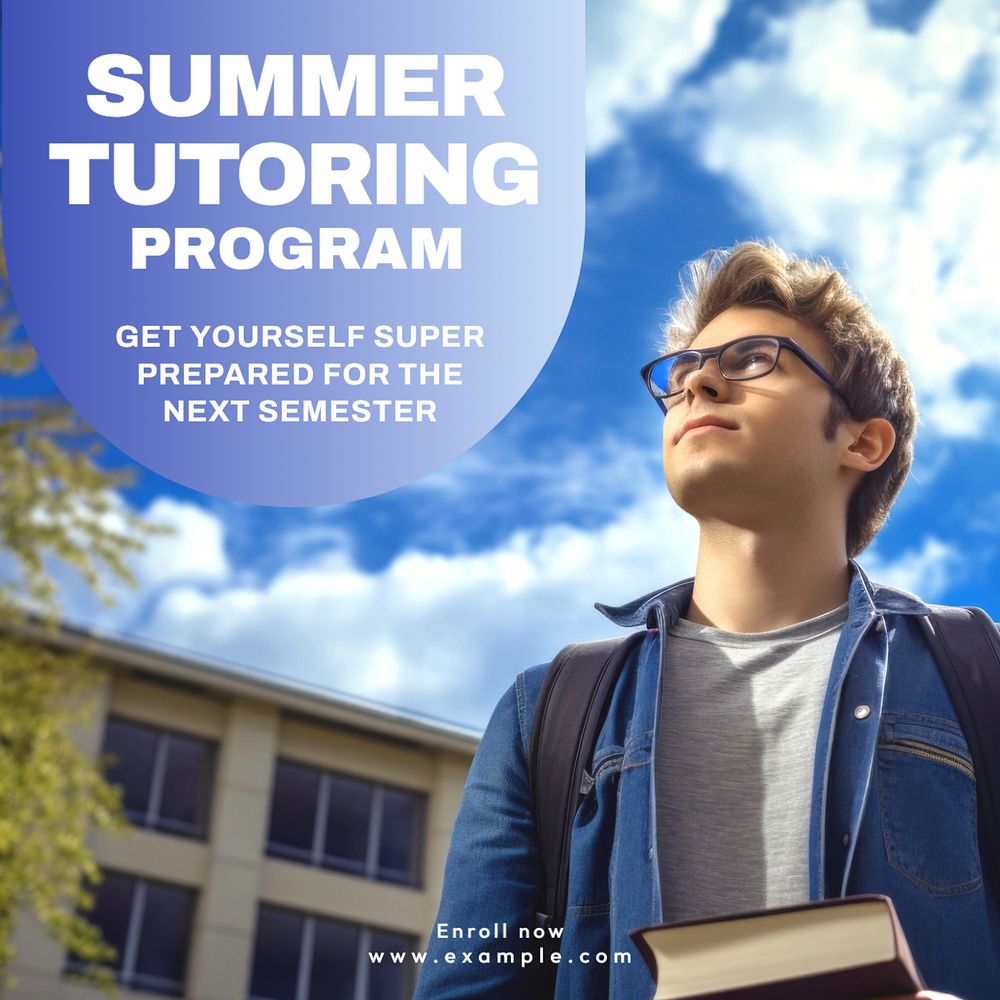 Summer tutoring program Instagram post template, editable text