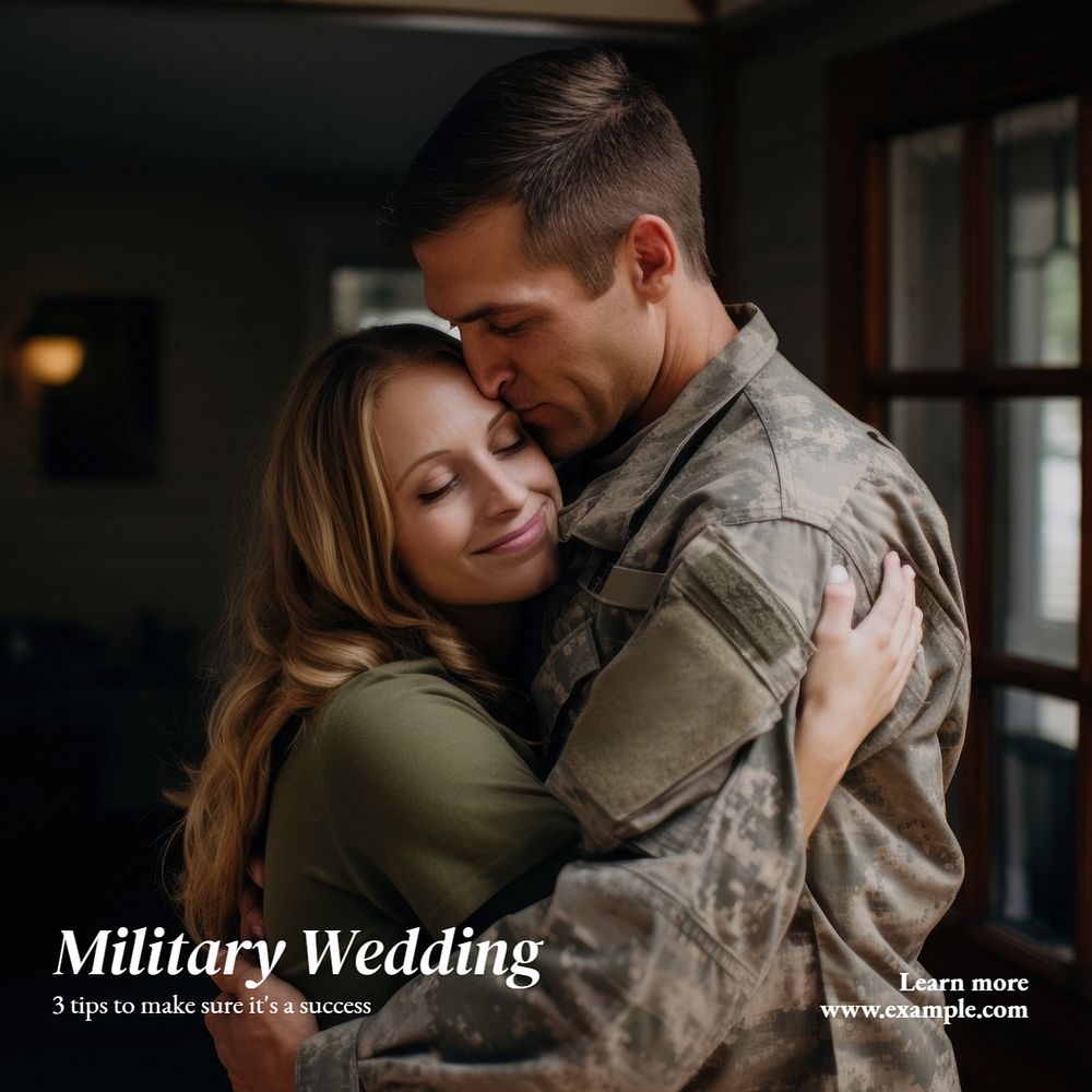 Military wedding Instagram post template, editable text