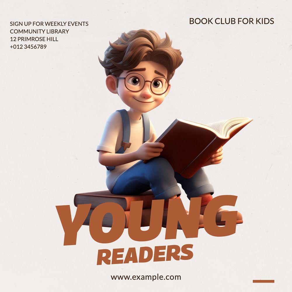 Young readers Instagram post template, editable text