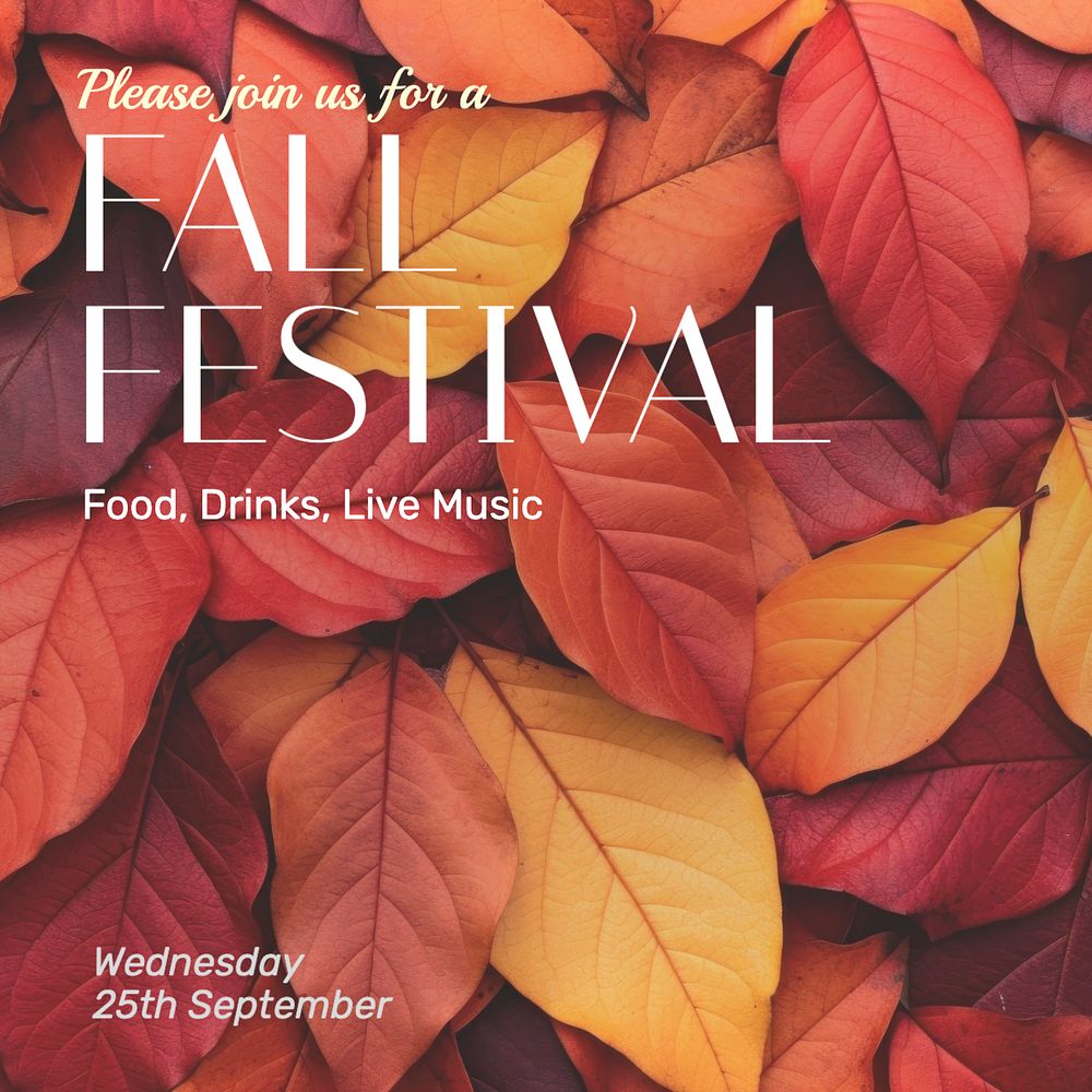 Fall festival, autumn Instagram post template, editable text