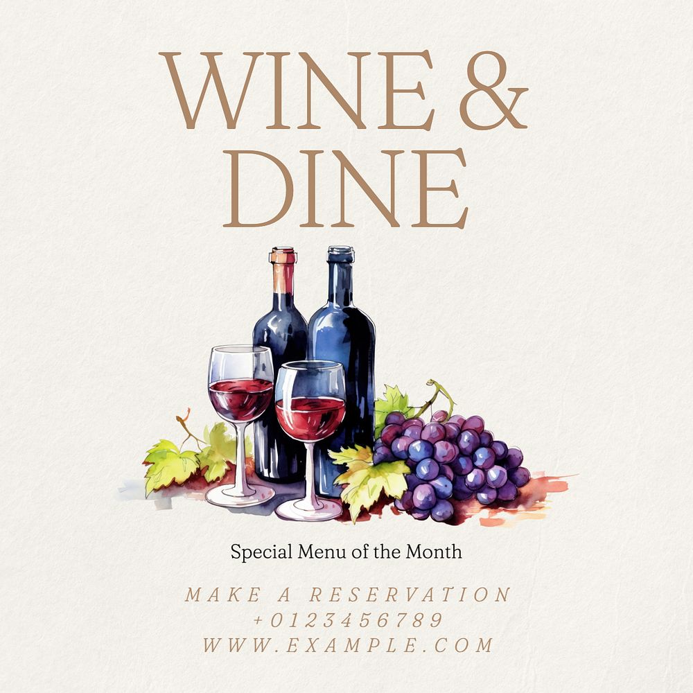 Wine & dine Instagram post template, editable text