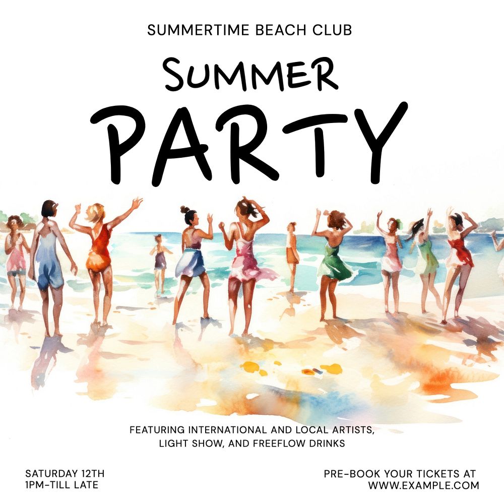 Summer party Instagram post template, editable text