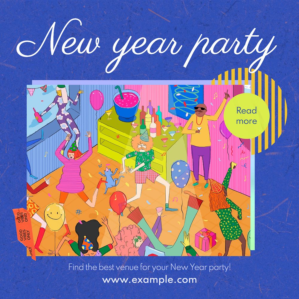 New year party Instagram post template, editable text