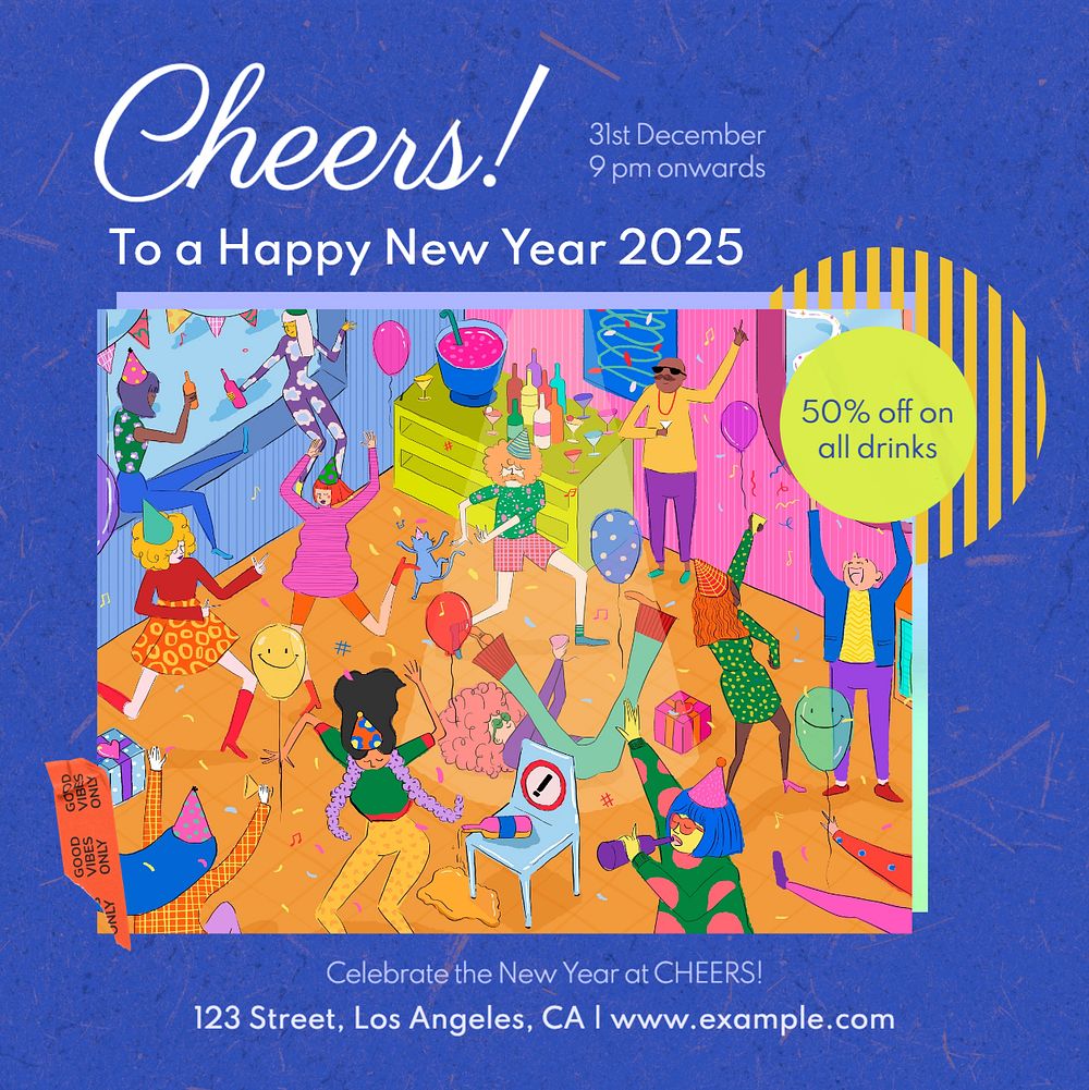 New year cheers Instagram post template, editable text