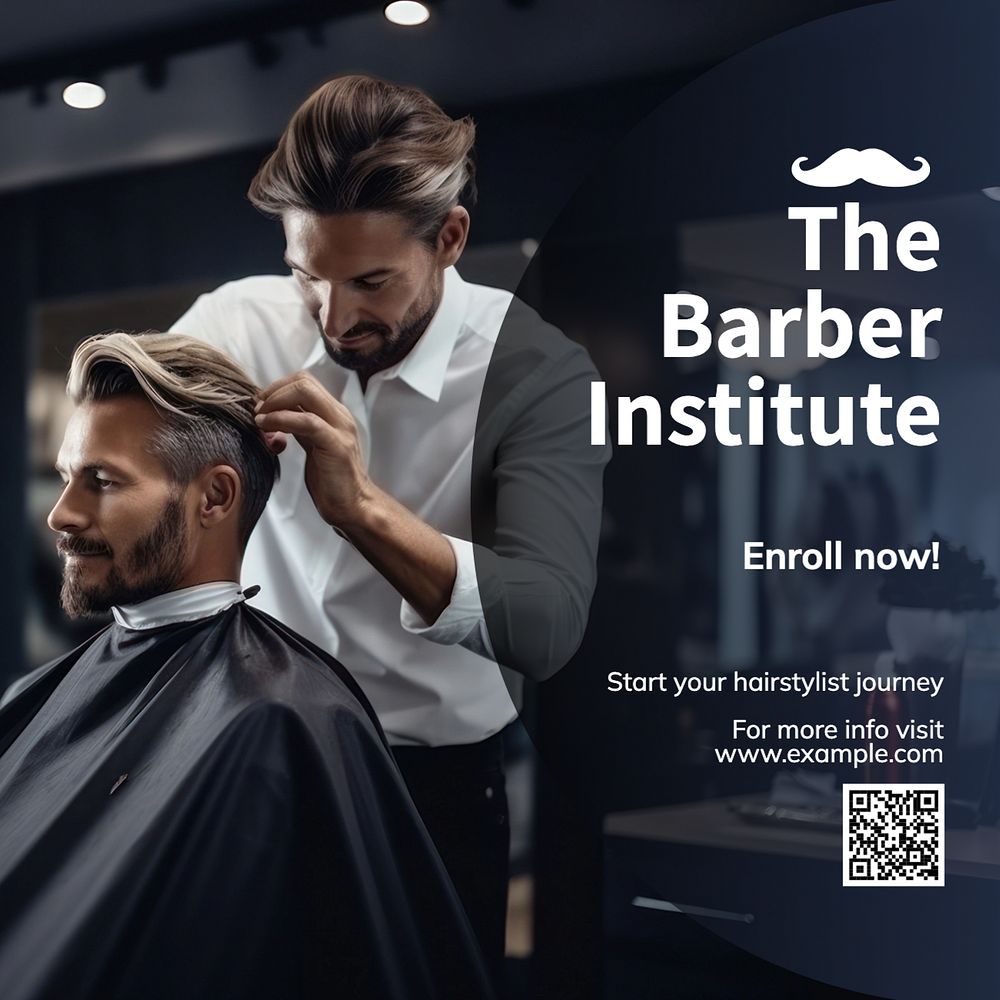 Barber institute Instagram post template, editable text