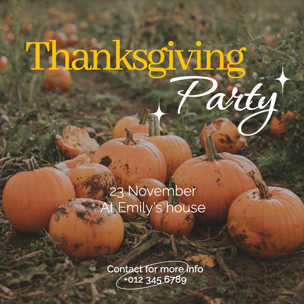 Thanksgiving party Instagram post template, editable text