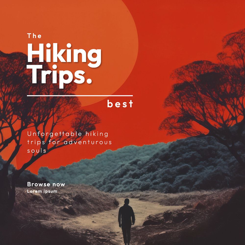 Hiking trips Instagram post template, editable text