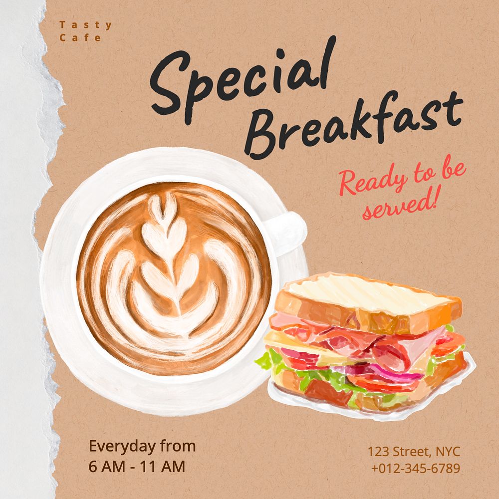 Special breakfast Instagram post template, editable text