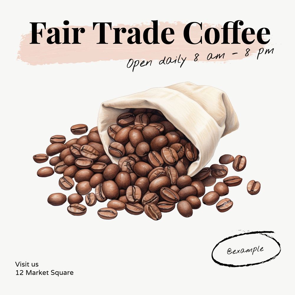 Fair trade coffee Instagram post template, editable text