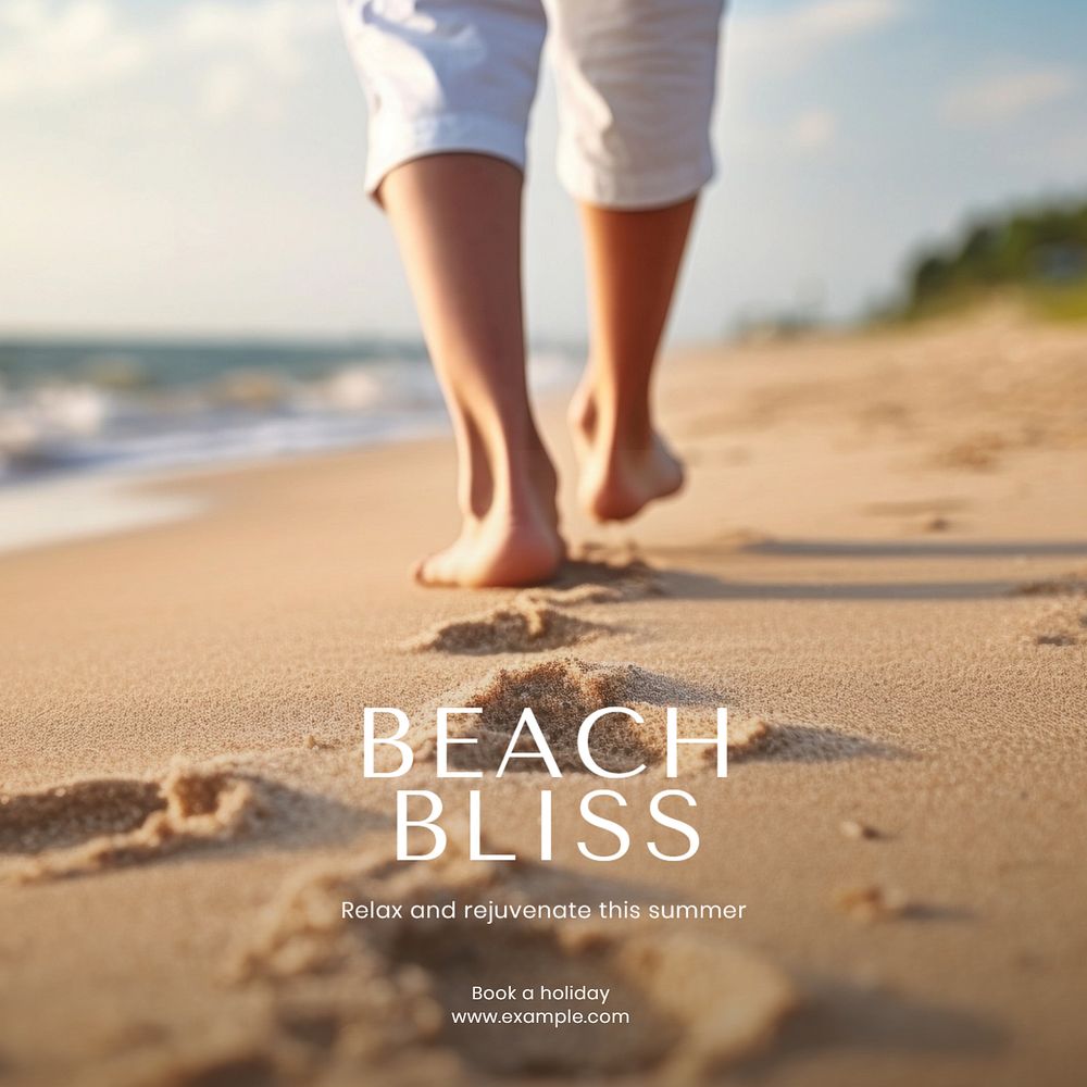 Beach holiday Instagram post template, editable text