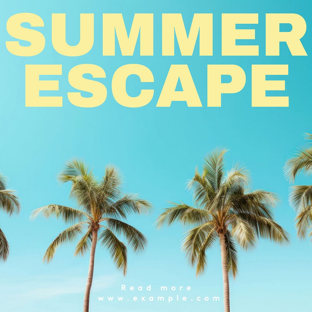 Summer escape Instagram post template, editable text