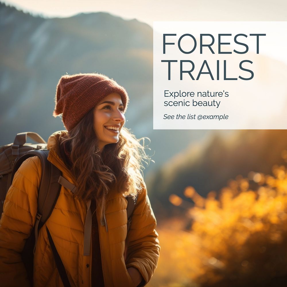 Forest trails Instagram post template, editable text