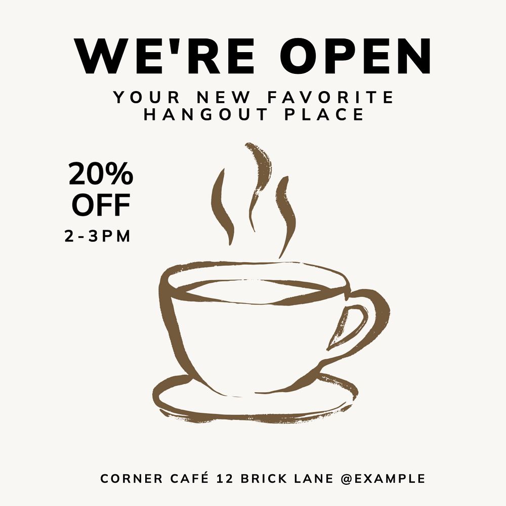 We're open Instagram post template, editable text