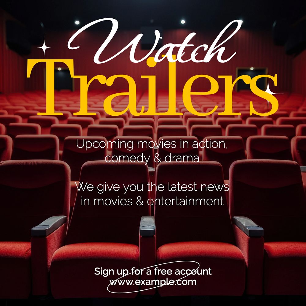 Watch trailers Instagram post template, editable text