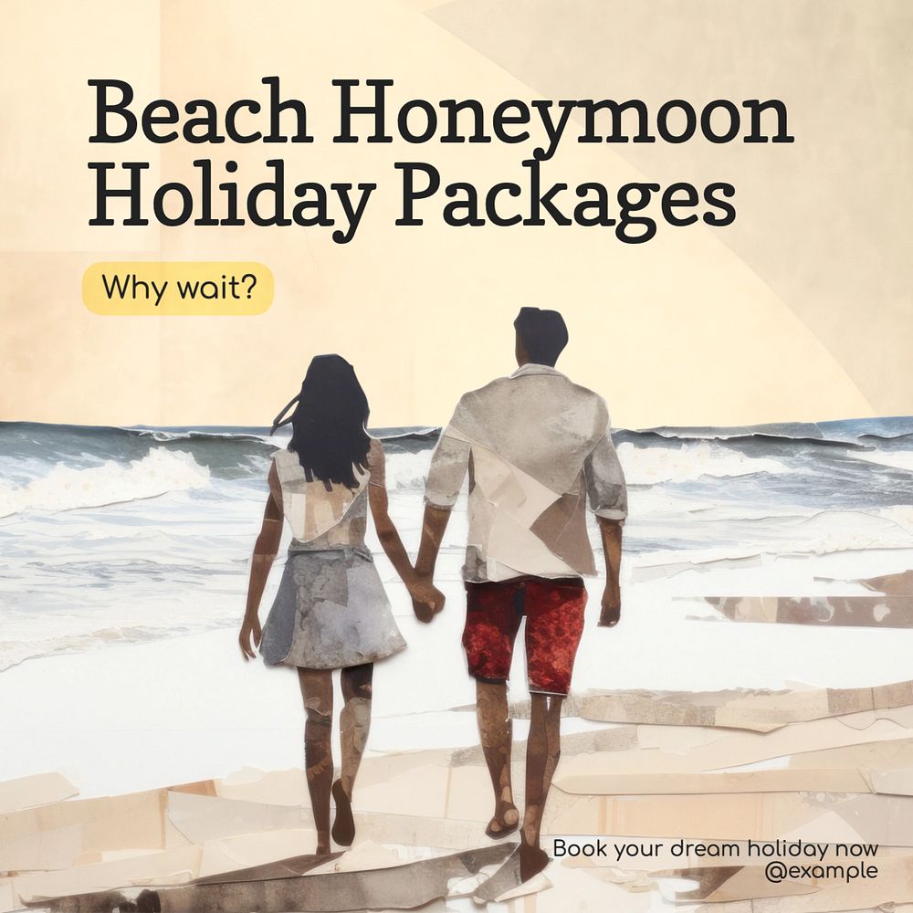 Beach honeymoon holiday Instagram post template, editable text