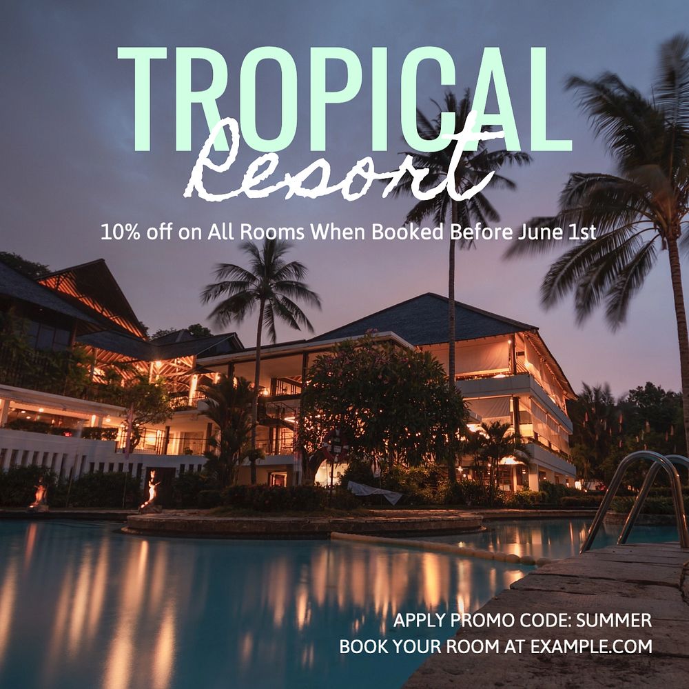 Tropical resort Instagram post template, editable text