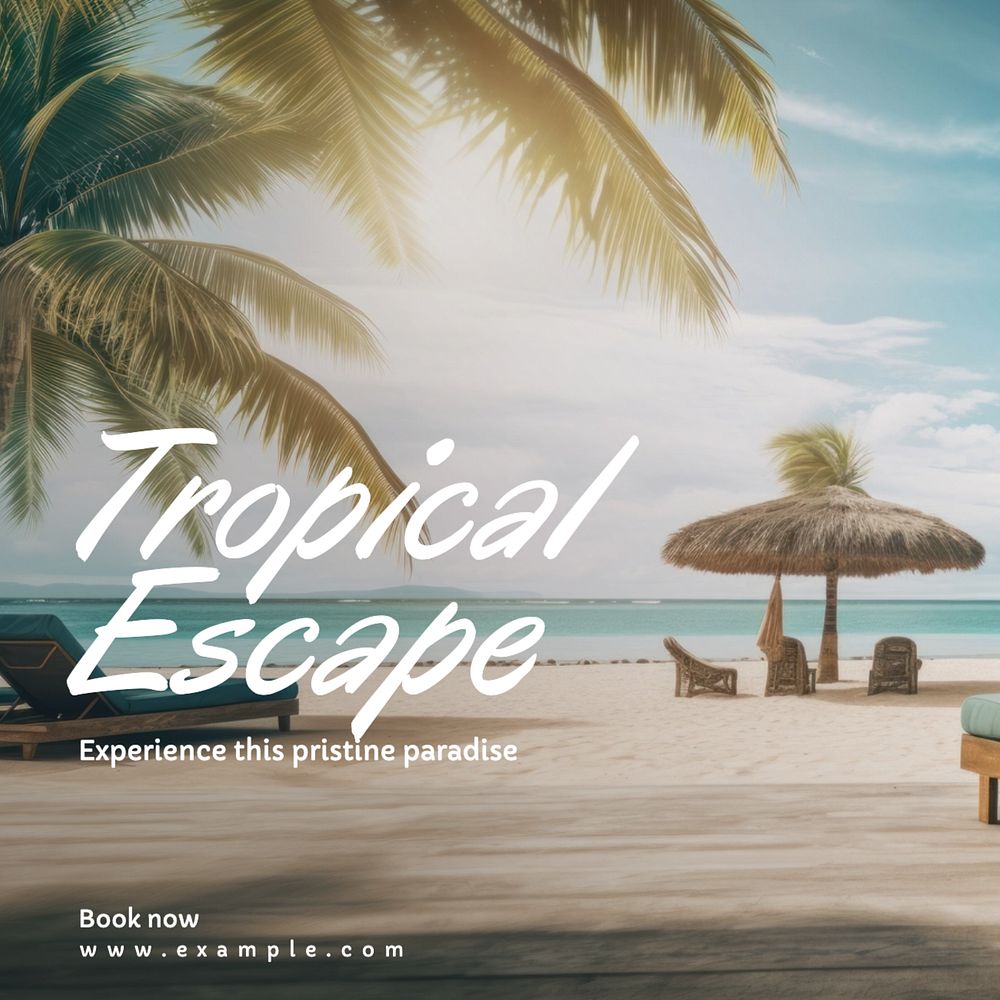 Tropical escape Instagram post template, editable text