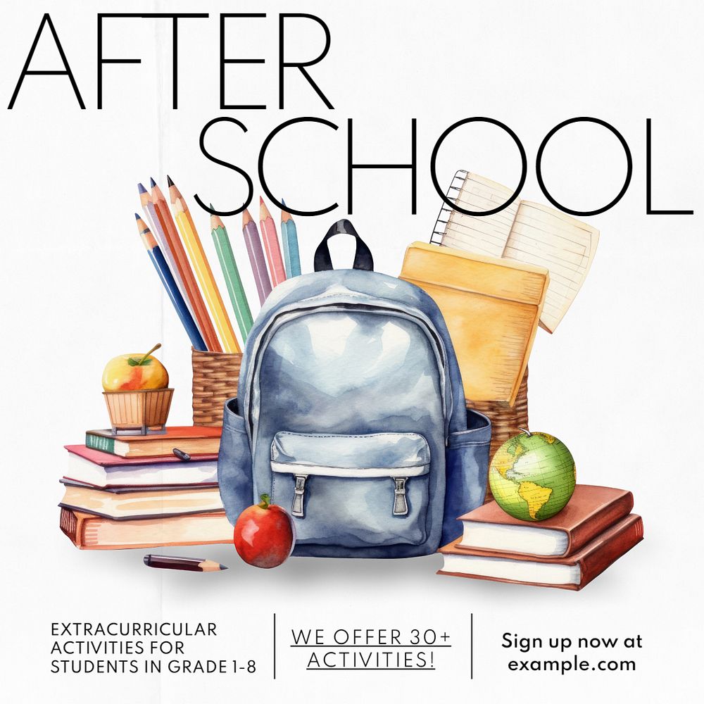 After school activity Instagram post template, editable text