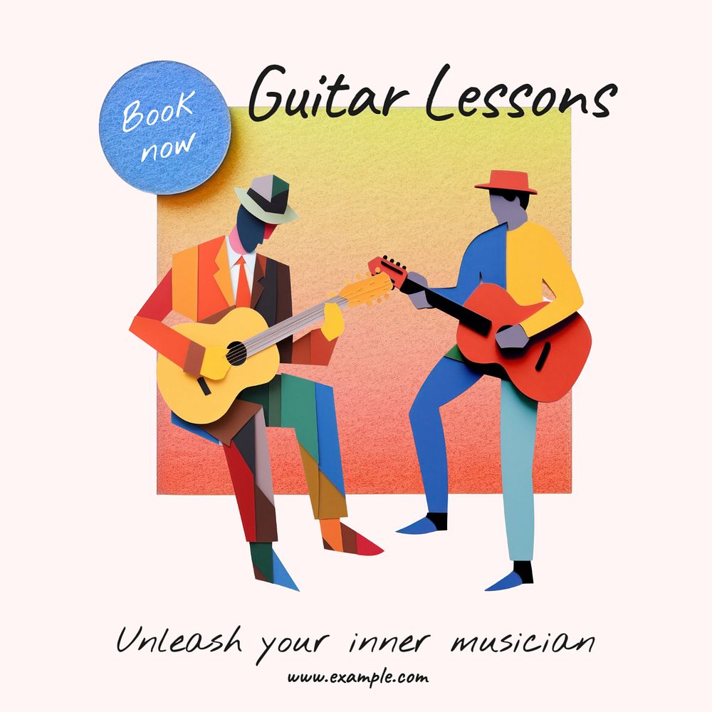 Guitar lessons Instagram post template, editable text