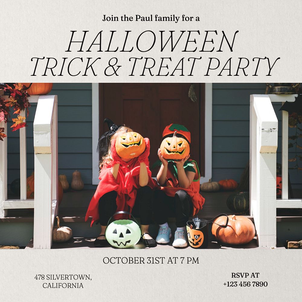 Halloween party Instagram post template, editable text