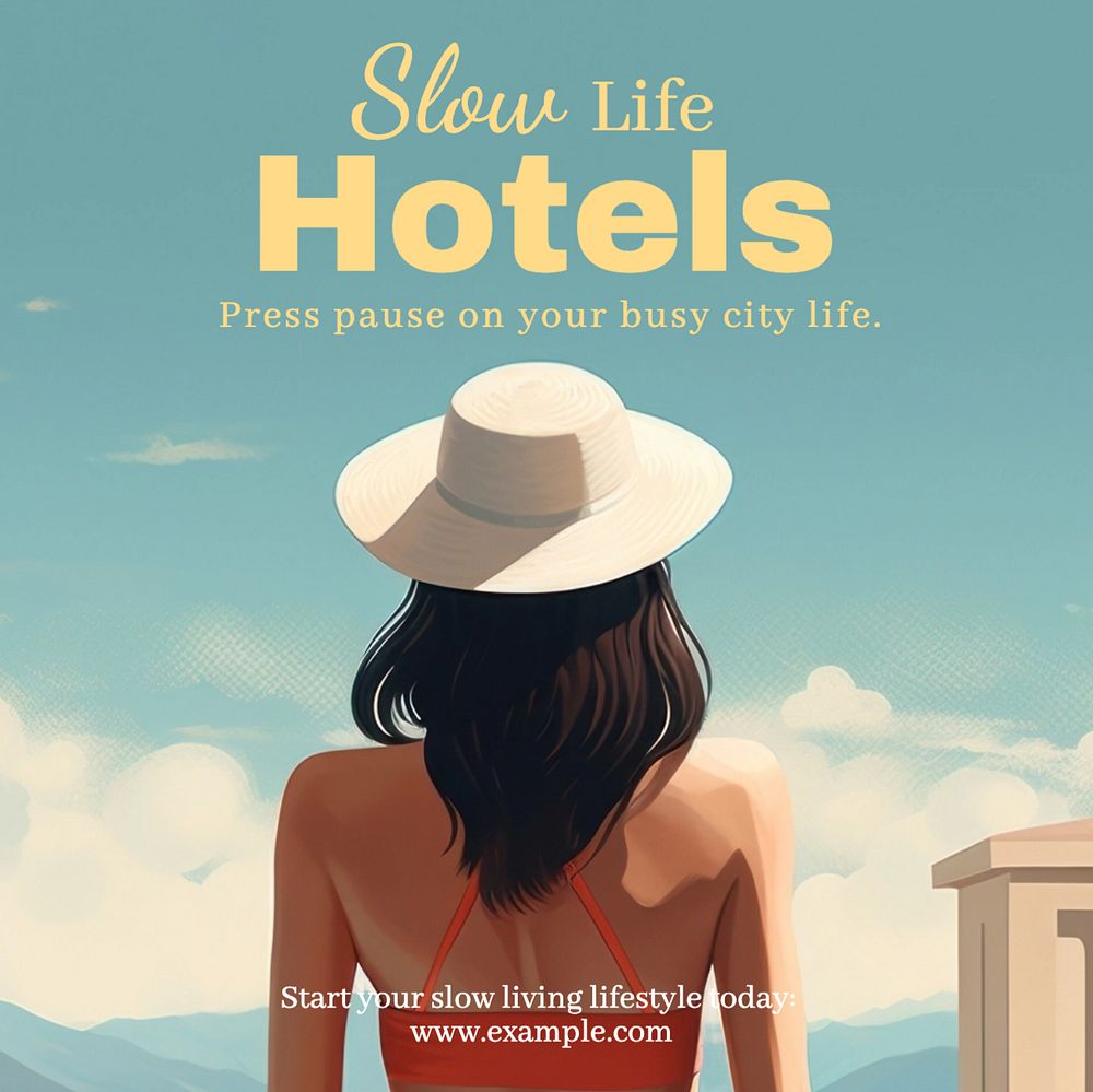 Slow life hotels Instagram post template, editable text