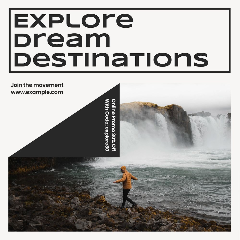 Explore dream destinations Instagram post template, editable text