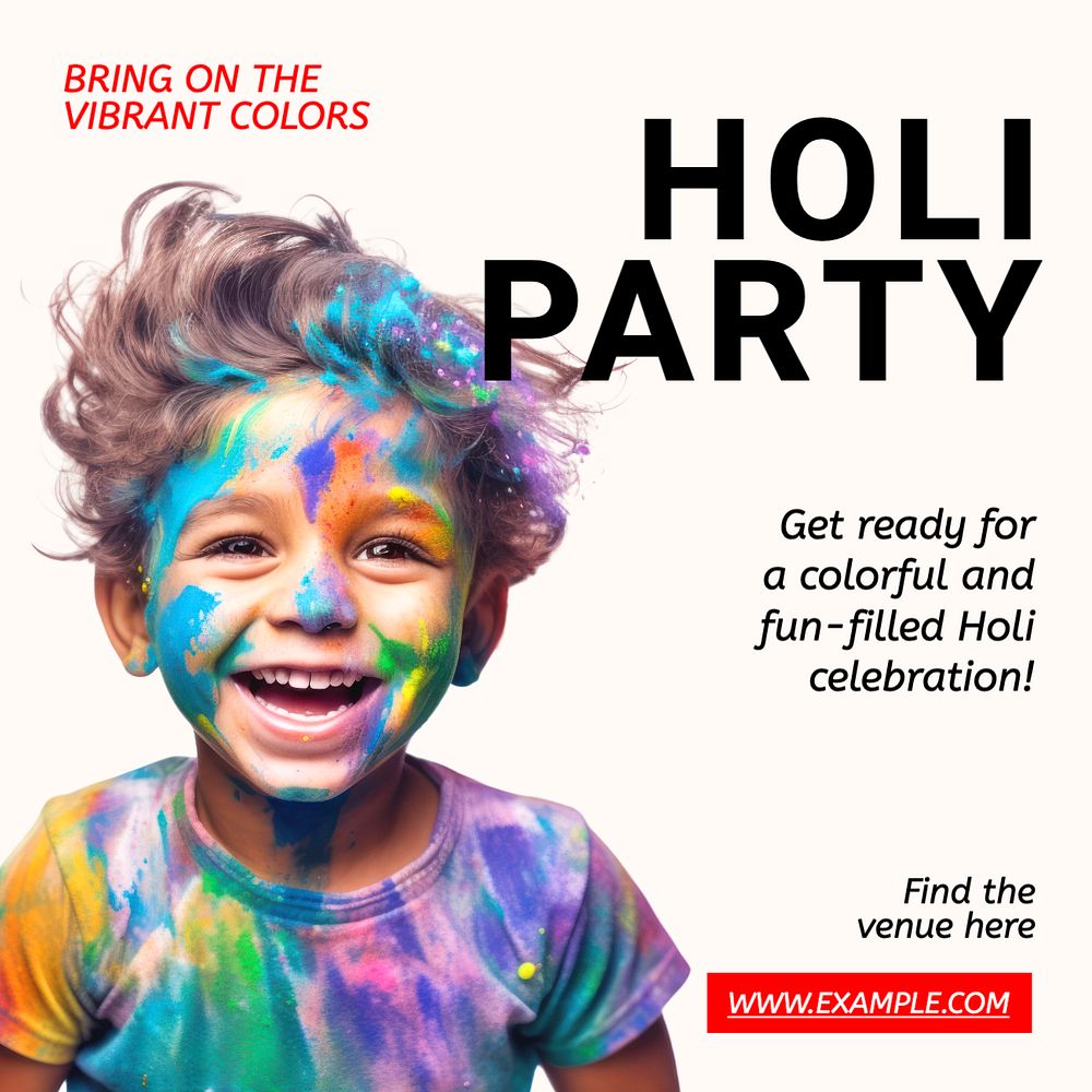 Holi party Instagram post template, editable text