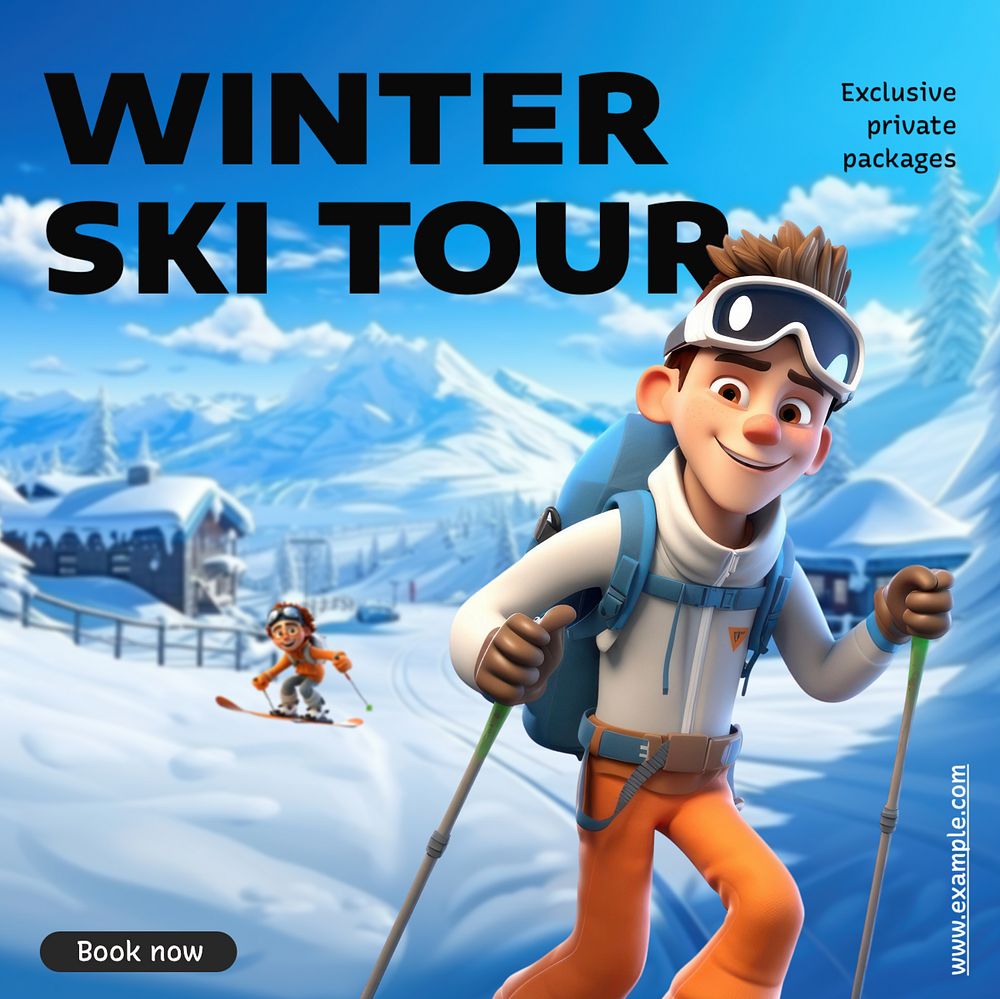 Winter ski tour Instagram post template, editable text