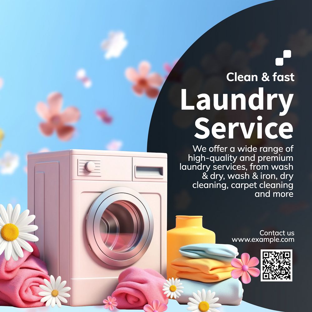 Laundry service Instagram post template, editable text