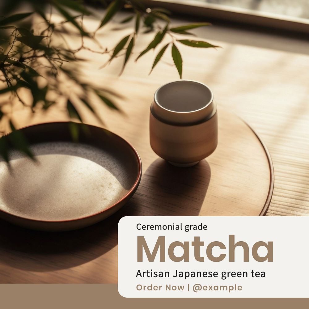 Ceremonial grade matcha Instagram post template, editable text