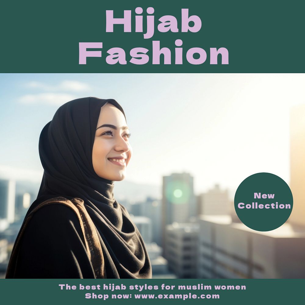 Hijab fashion Instagram post template, editable text